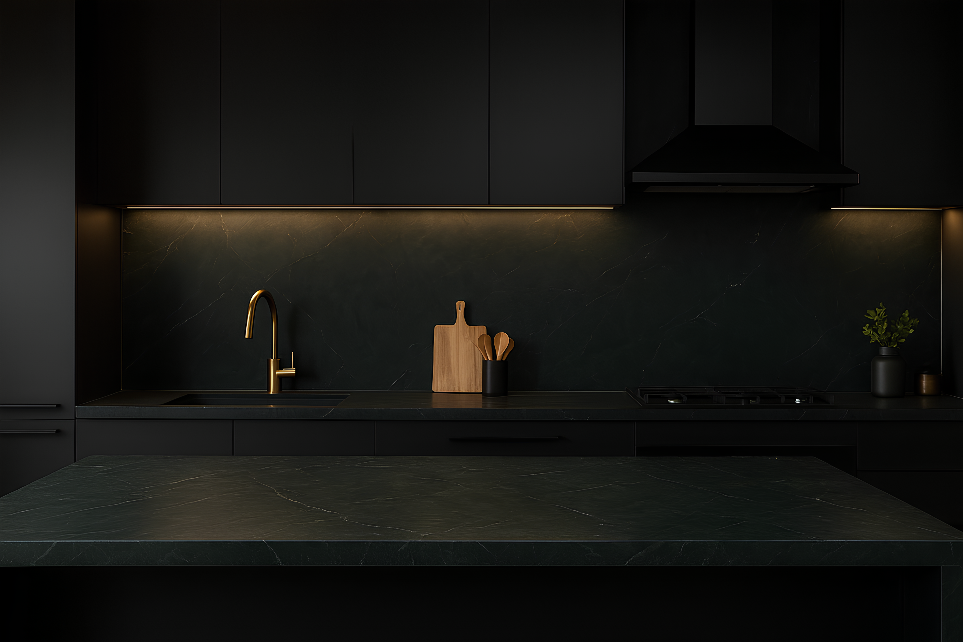 Ambiente com o quartzito Noctis